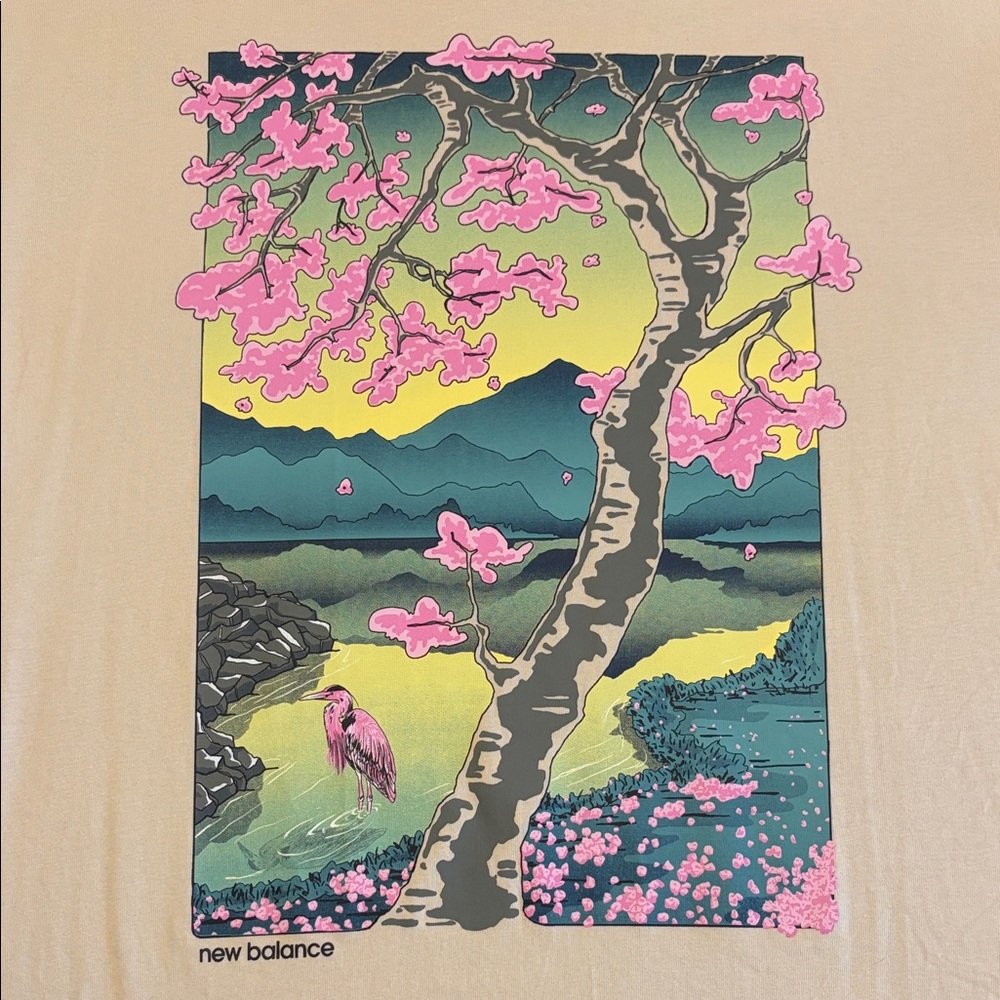 Rare - New Balance Graphic Tee with Cherry Blossom Design - Men’s Medium